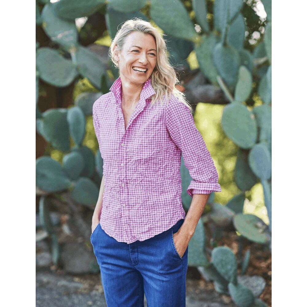 Frank & Eileen Barry Multi Pink Check Signature Crinkle Top Women's Size XS - Picture 1 of 7